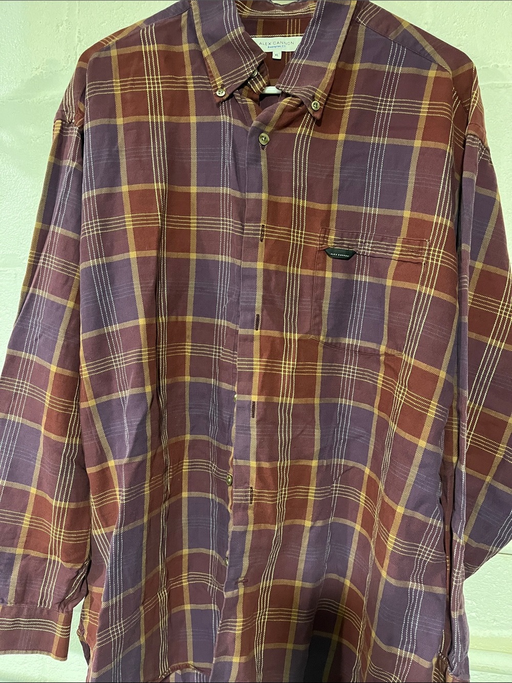 Alex Cannon Men's Burgundy & Purple Gold Plaid Button-Down Shirt